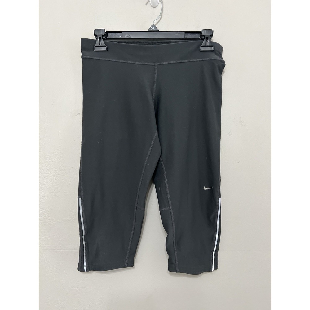 Nike Dri-FIT‎ Womens Gray Running Capri Leggings Zip Pocket Reflective Size M
